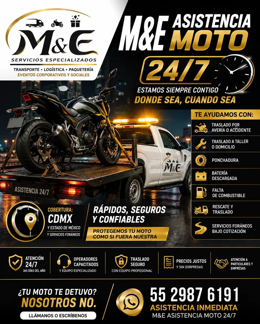 M&E Asistencia Moto 24/7, cobertura CDMX y Estado de México