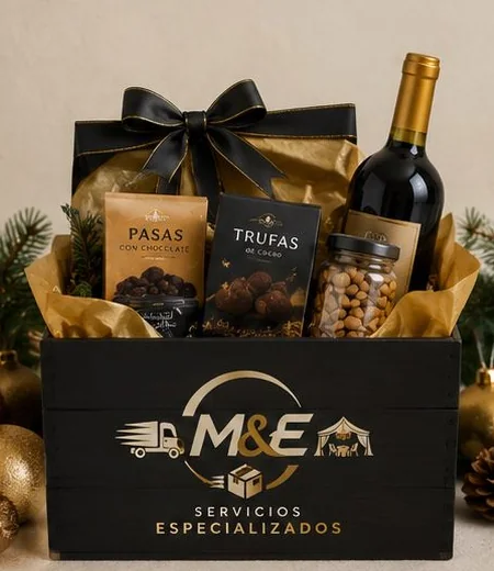 Arcón navideño en caja negra con moño